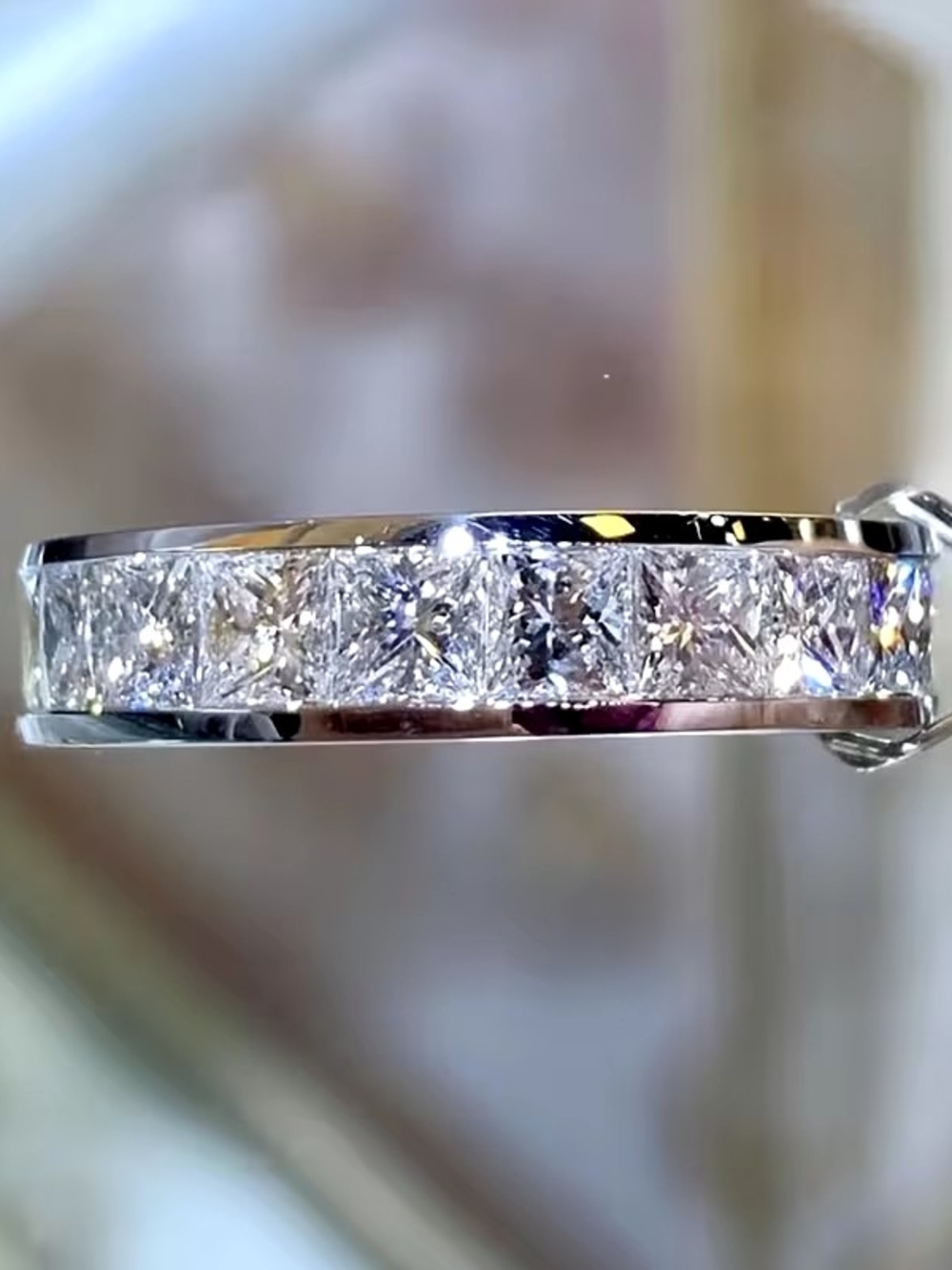 Size 7 Stainless Steel Ring With Clear Stones Band - Womens Jewelry